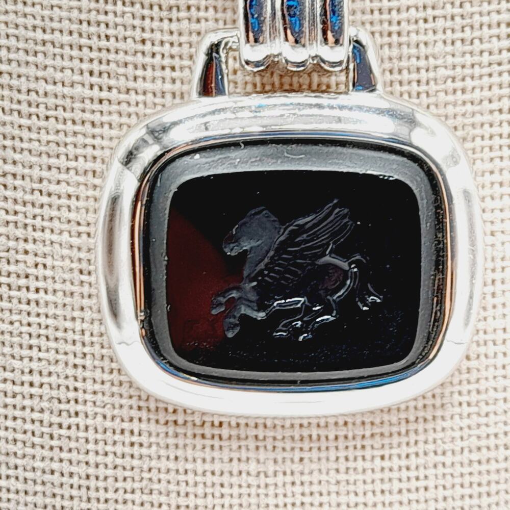 Monet Silver Tone Black Glass Pegasus Pendant Necklace – 16 Inches - Picture 2 of 9